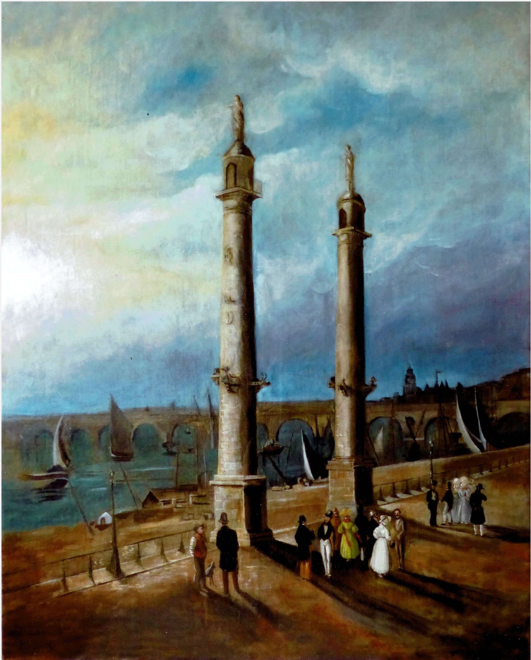 Tableau restauré par France Cruse-Lainé représentant les colonnes rostrales à Bordeaux.