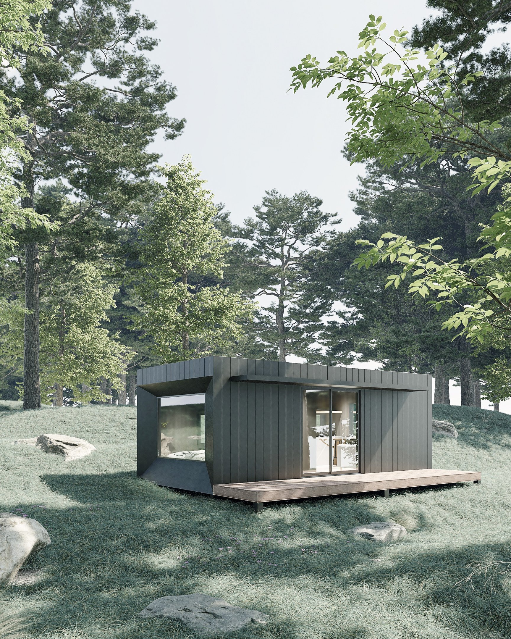a small house with a deck and a deck