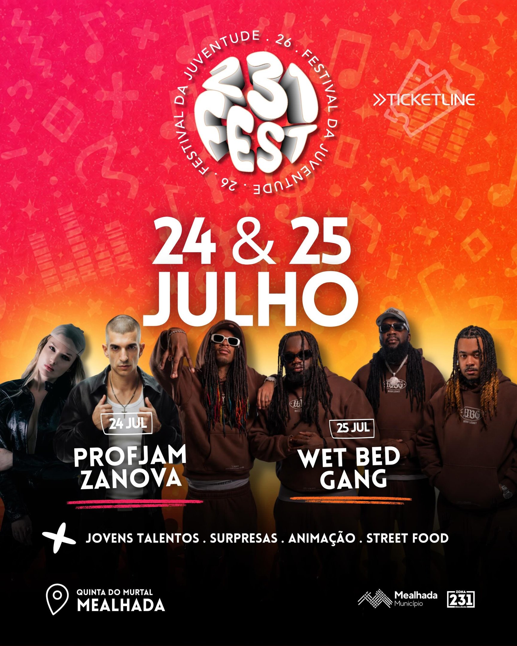 Cartaz oficial do 231 Fest 2026 com ProfJam, Wet Bed Gang e artistas da nova geração do rap português