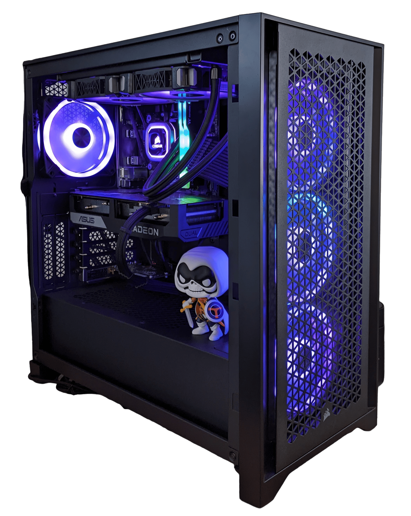 a computer case with a toy figure on it