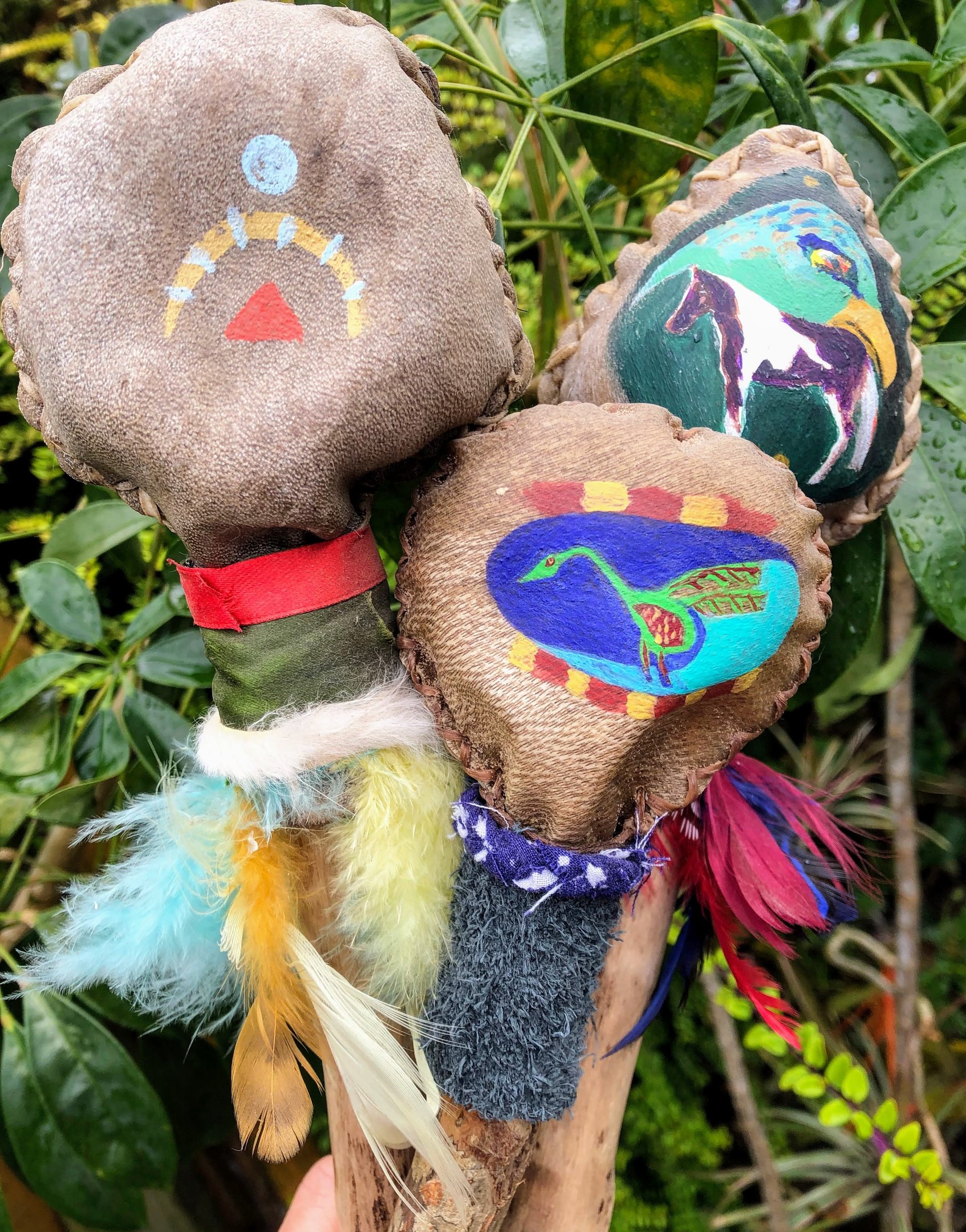 Hand Crafted Shamanic rattles with acrylic paintings