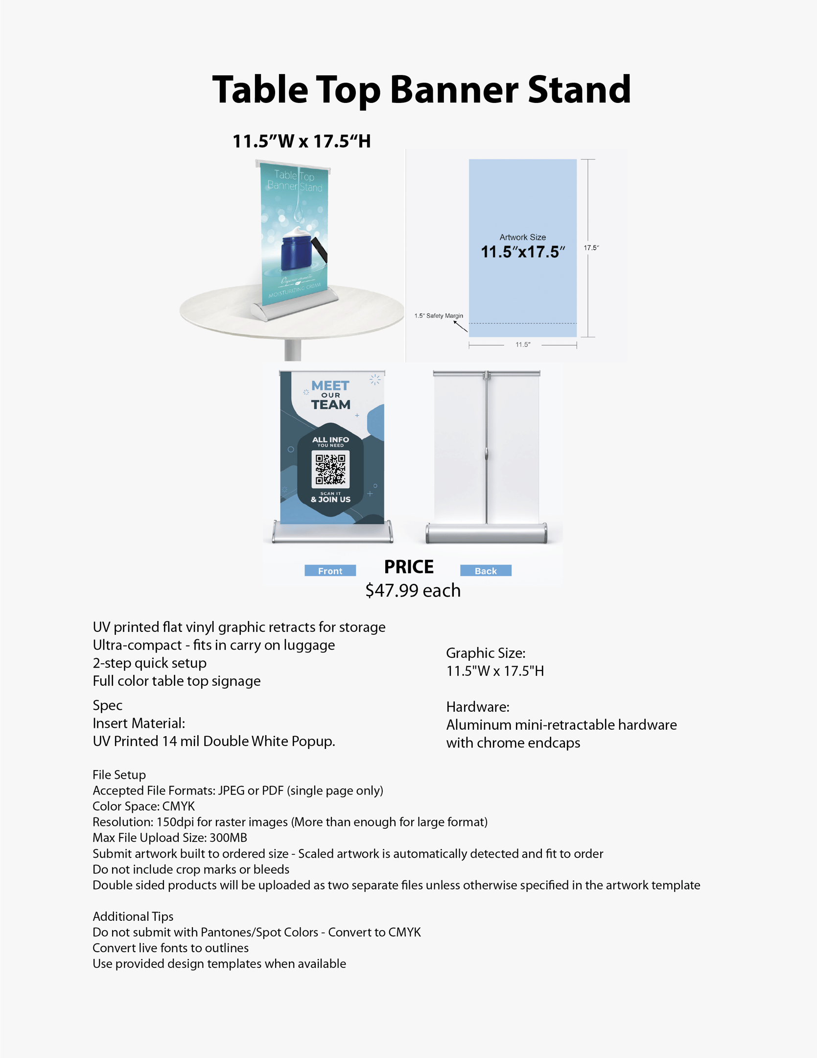 Small table top retractable stand for events