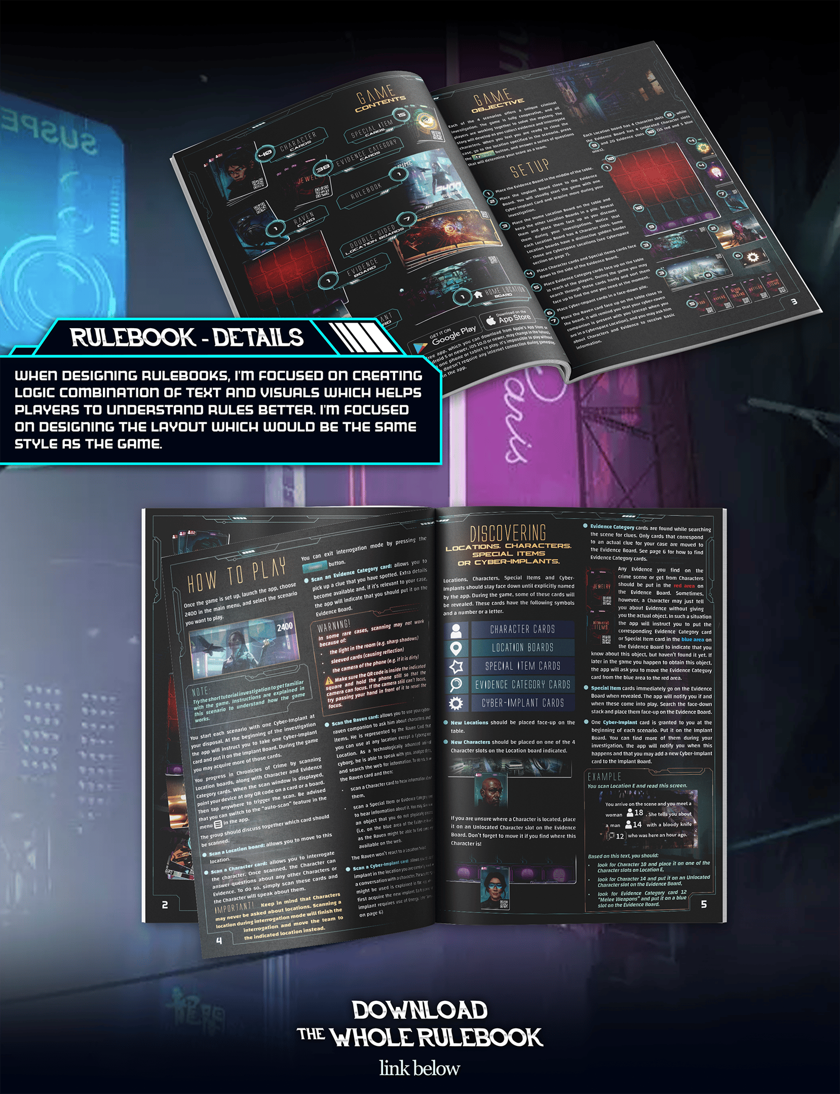 Details of rulebook DTP and graphic design I did for the game.