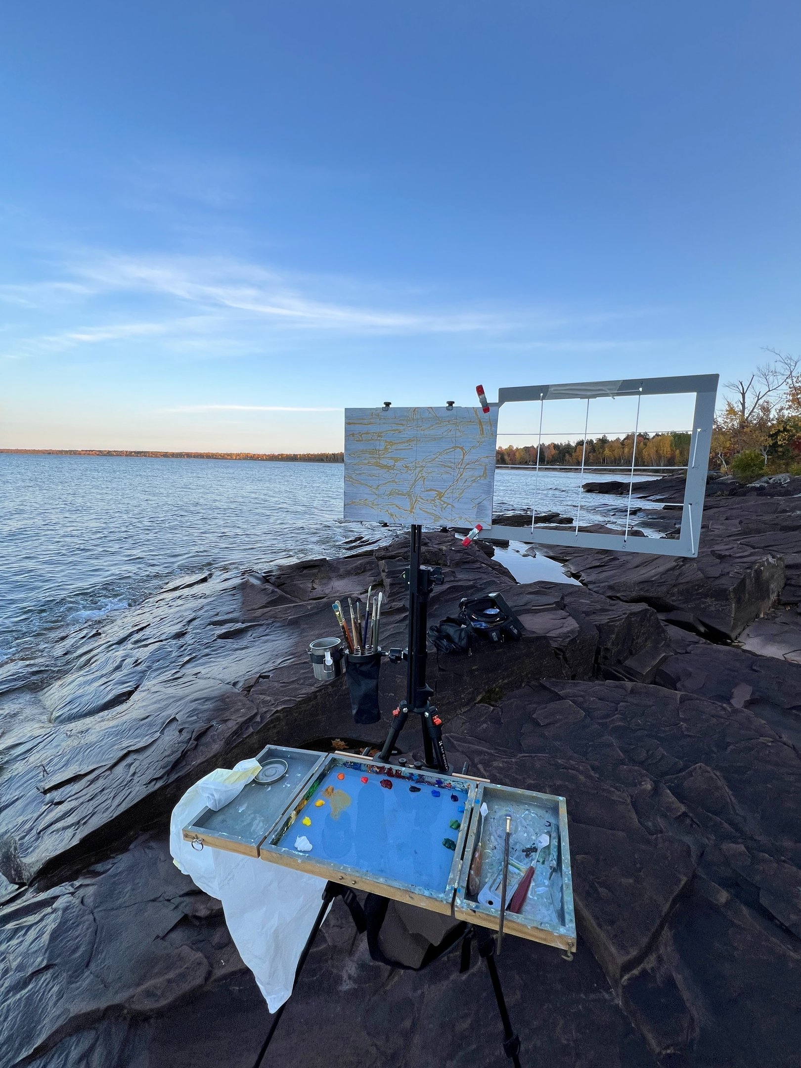 Forensic HUD on viewfinder grid at Lake Superior. Hardening the Human Edge. Calibration log