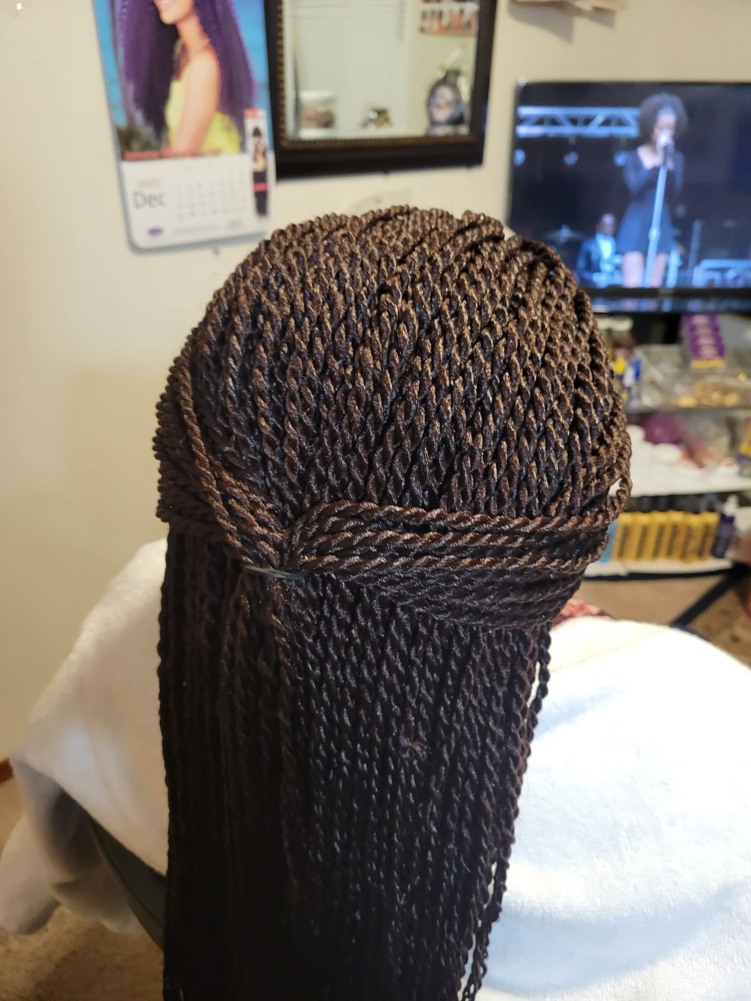 a woman with a large braid braid hair style