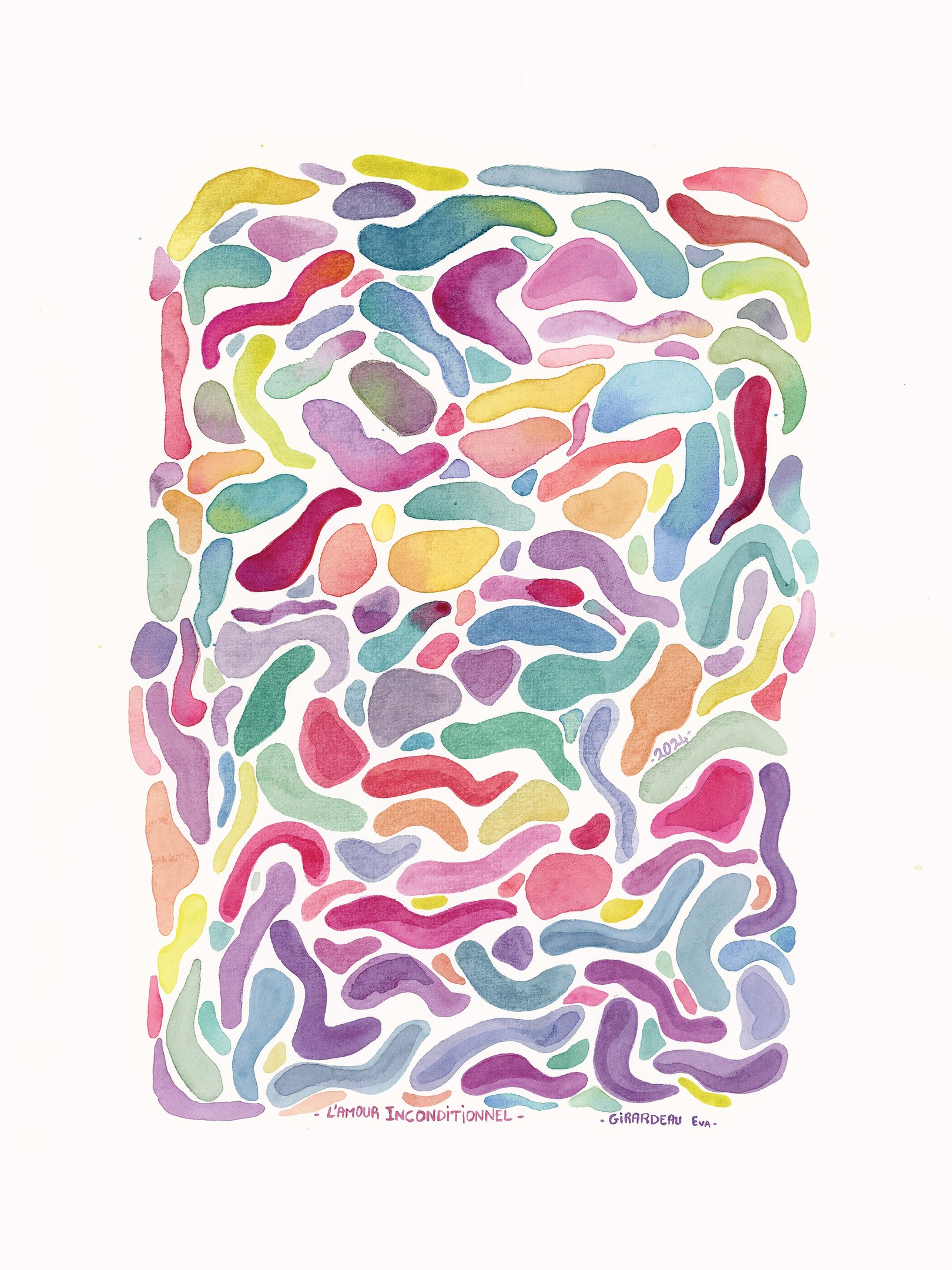 Aquarelle abstraite, formes géométriques, art contemporain