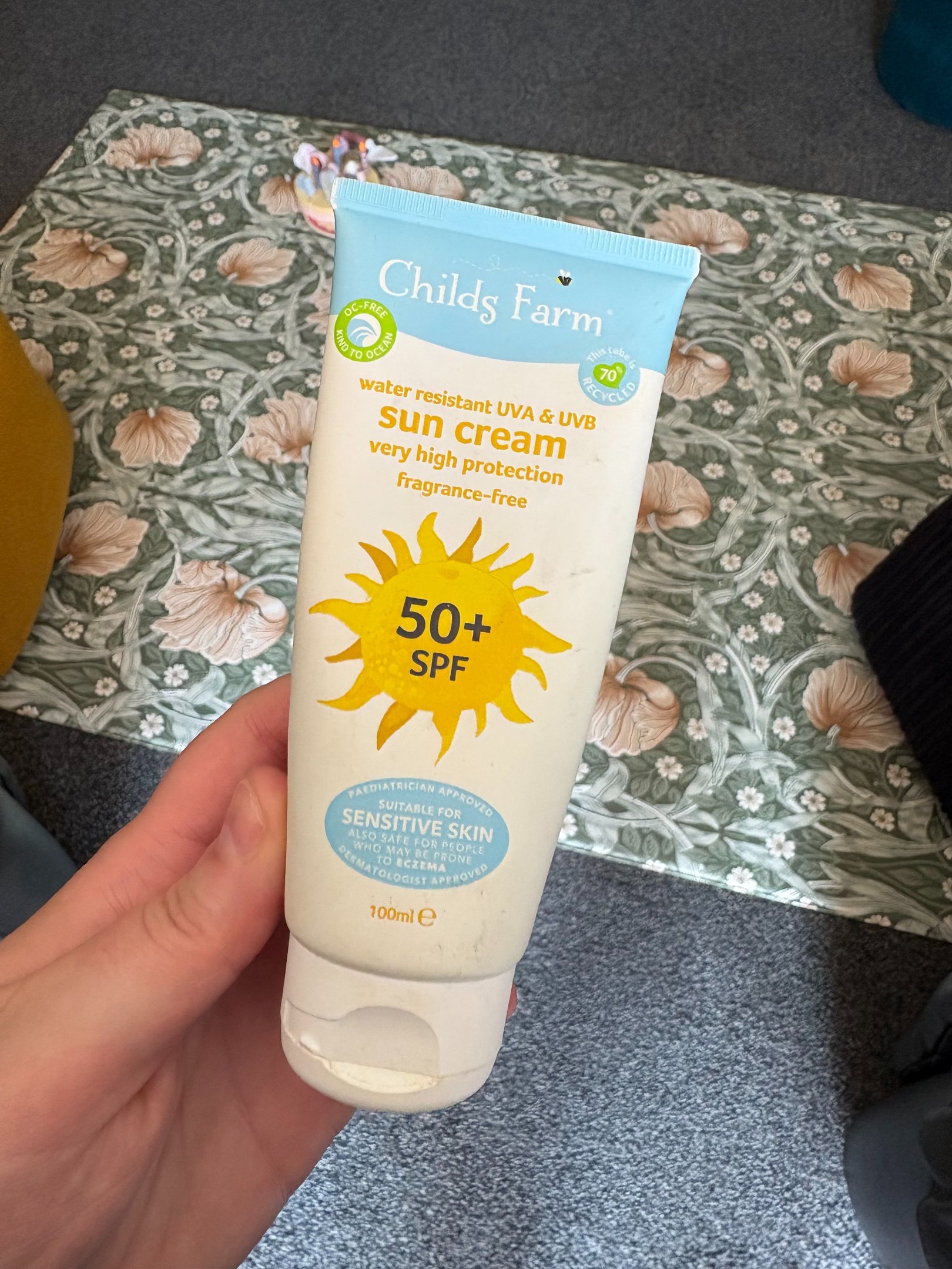 Childs Farm SPF 50+ fragrance free sun cream for babies and toddlers with sensitive skin