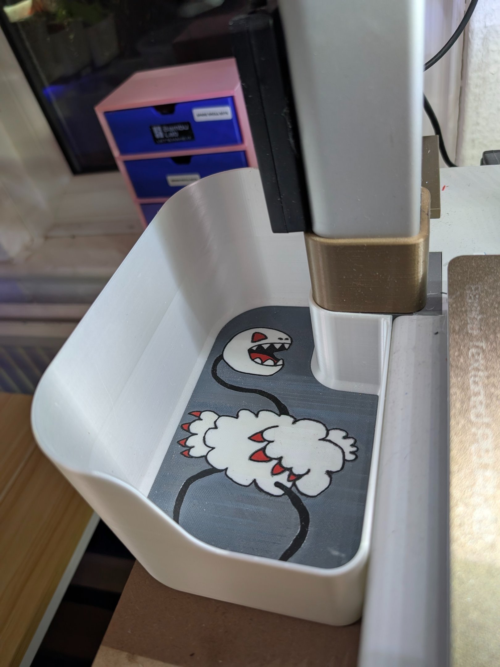 Emu art added to 3d printed products.