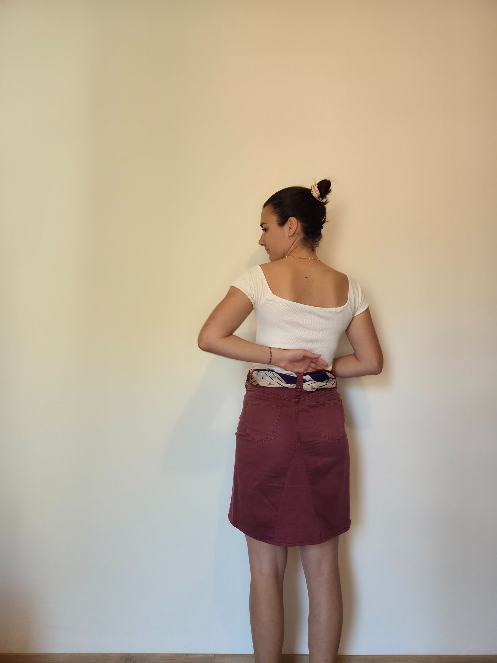 Jupe bordeaux transformée à partir de pantalon