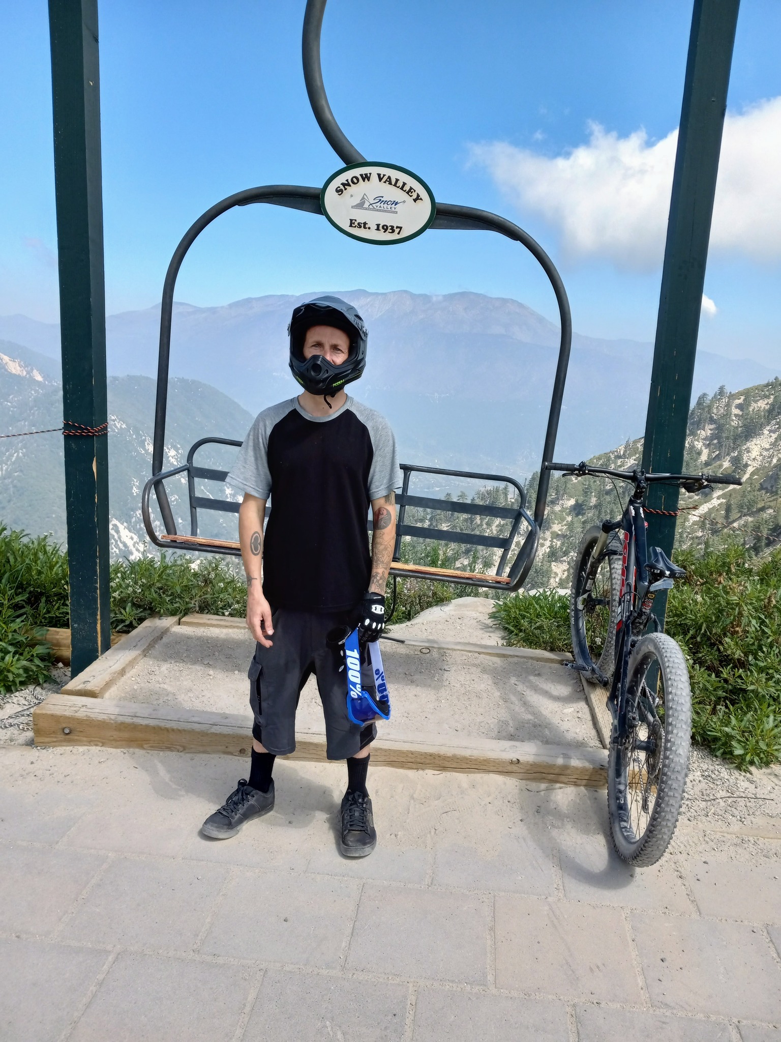mountain biker at top of ski resort