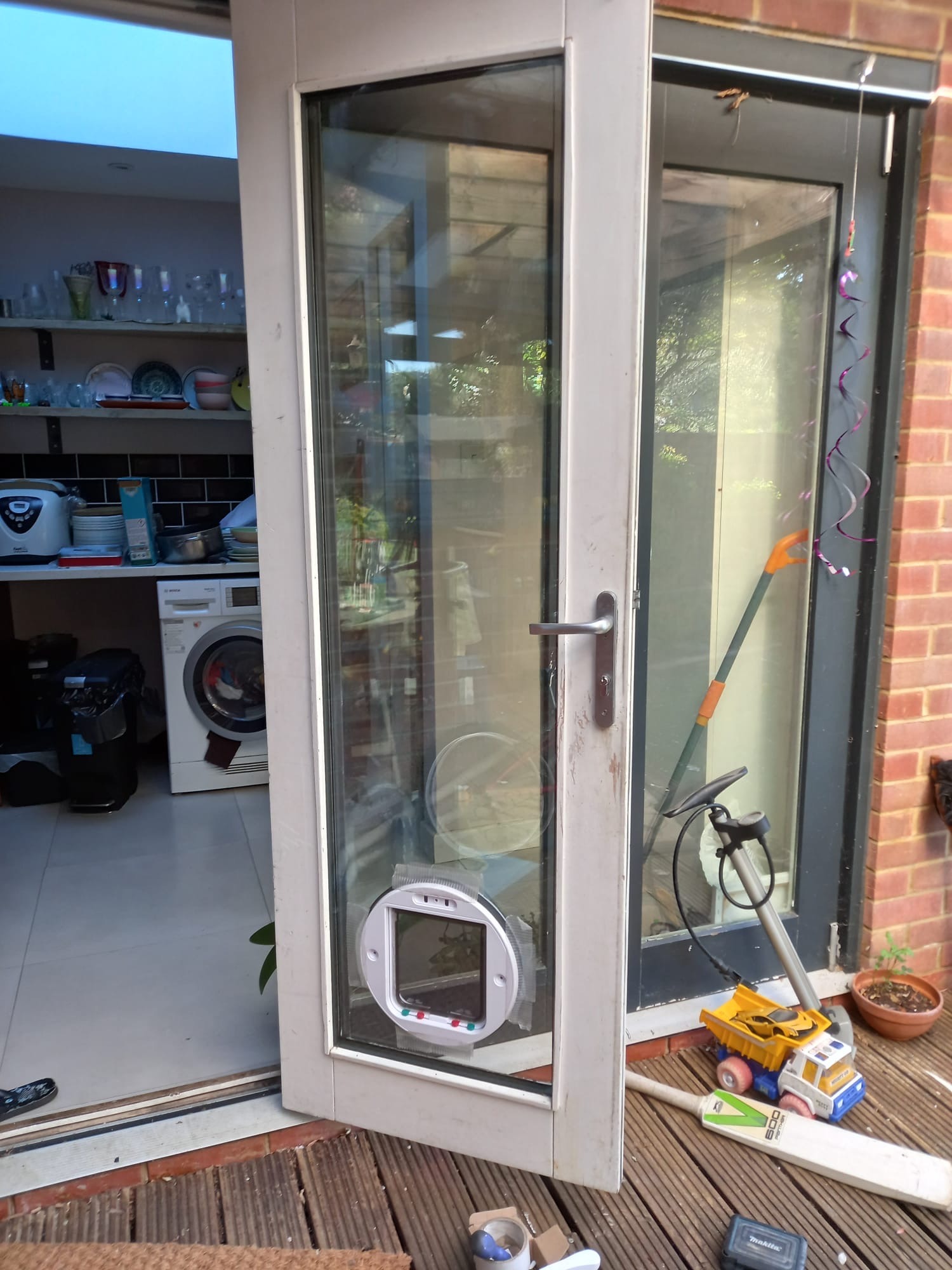 cat flap installed in door
