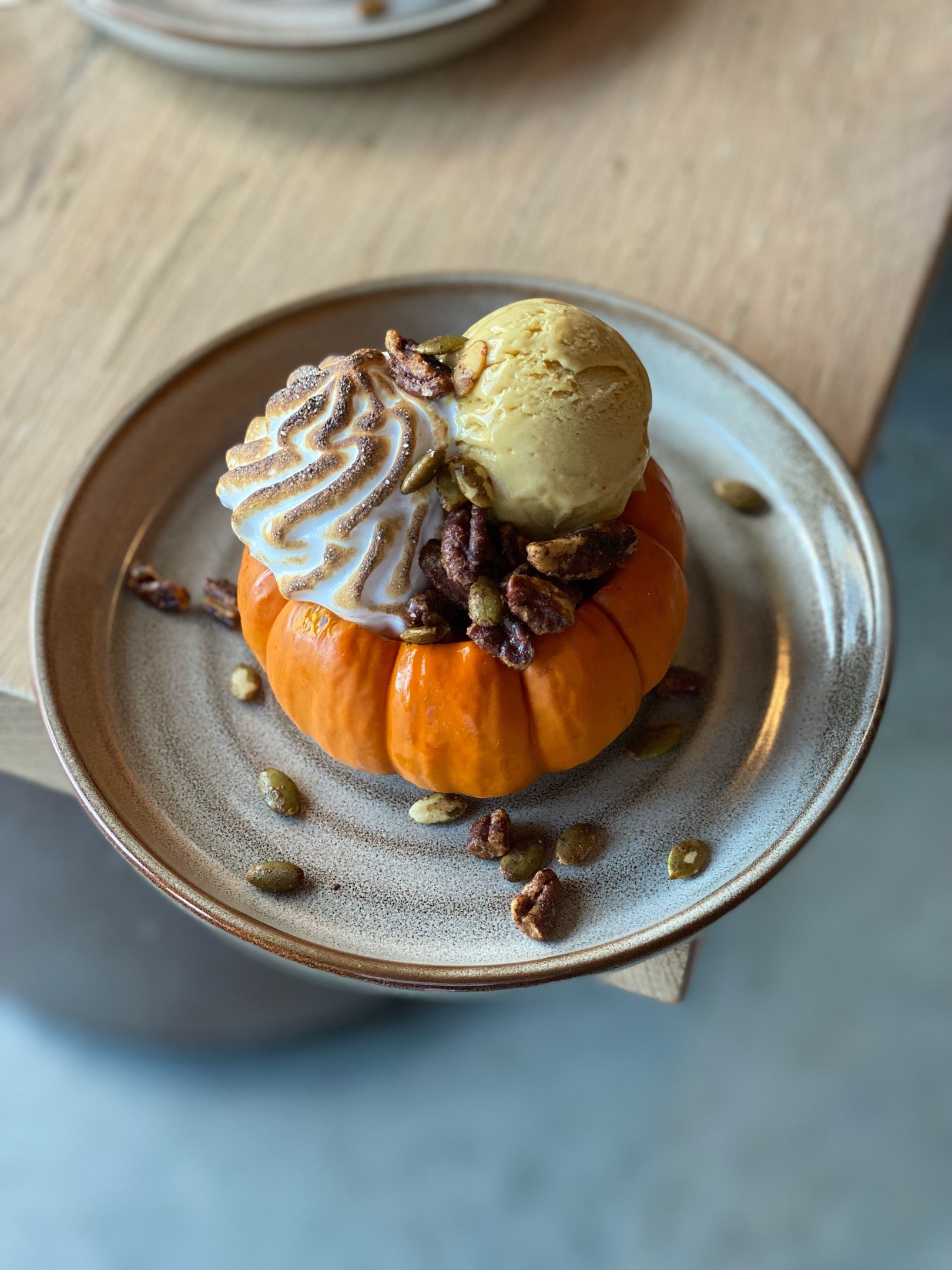 pumpkin sundae served on roasted pumpkin 