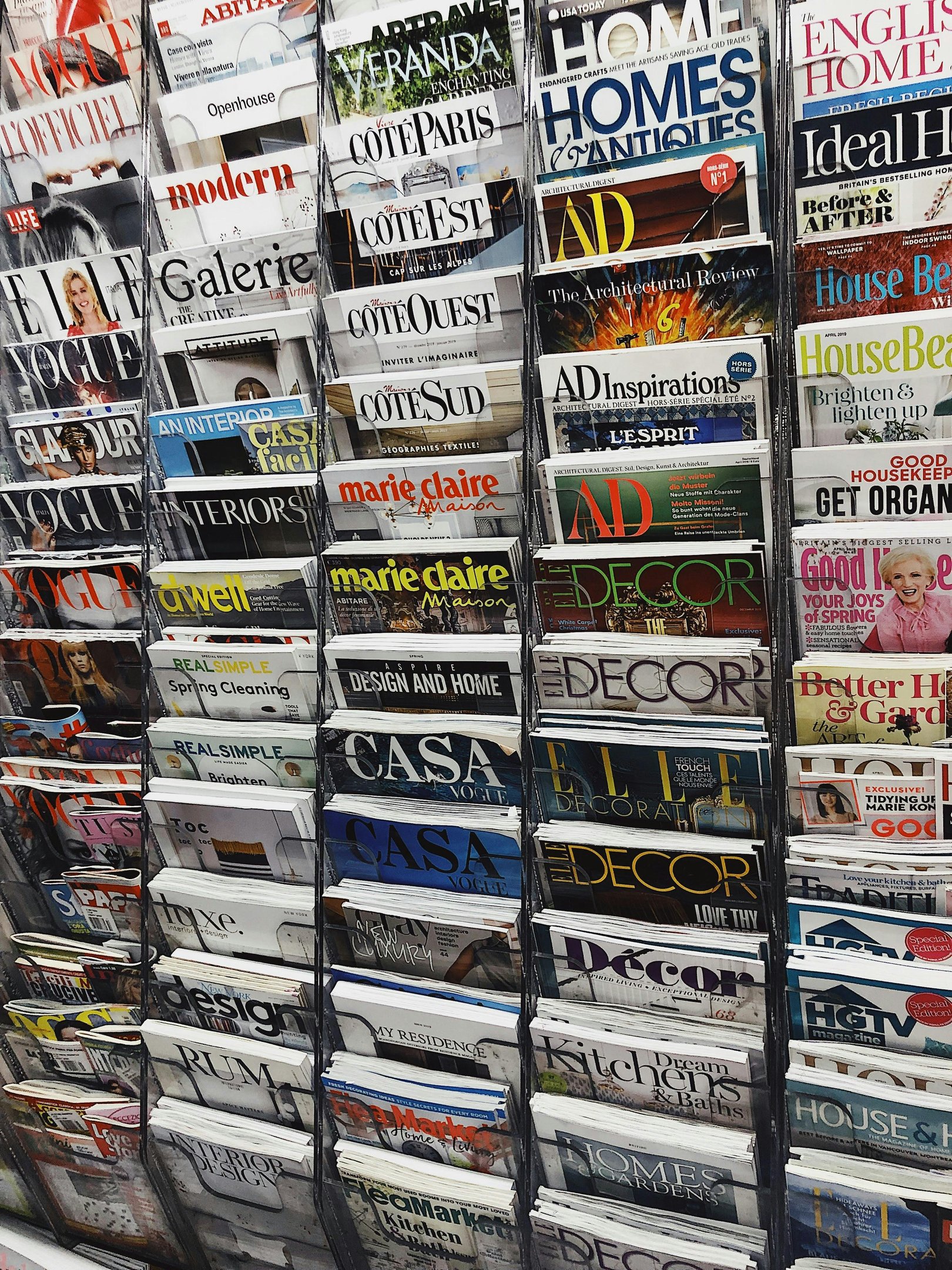 Magazines on a rack. Written word careers in brief