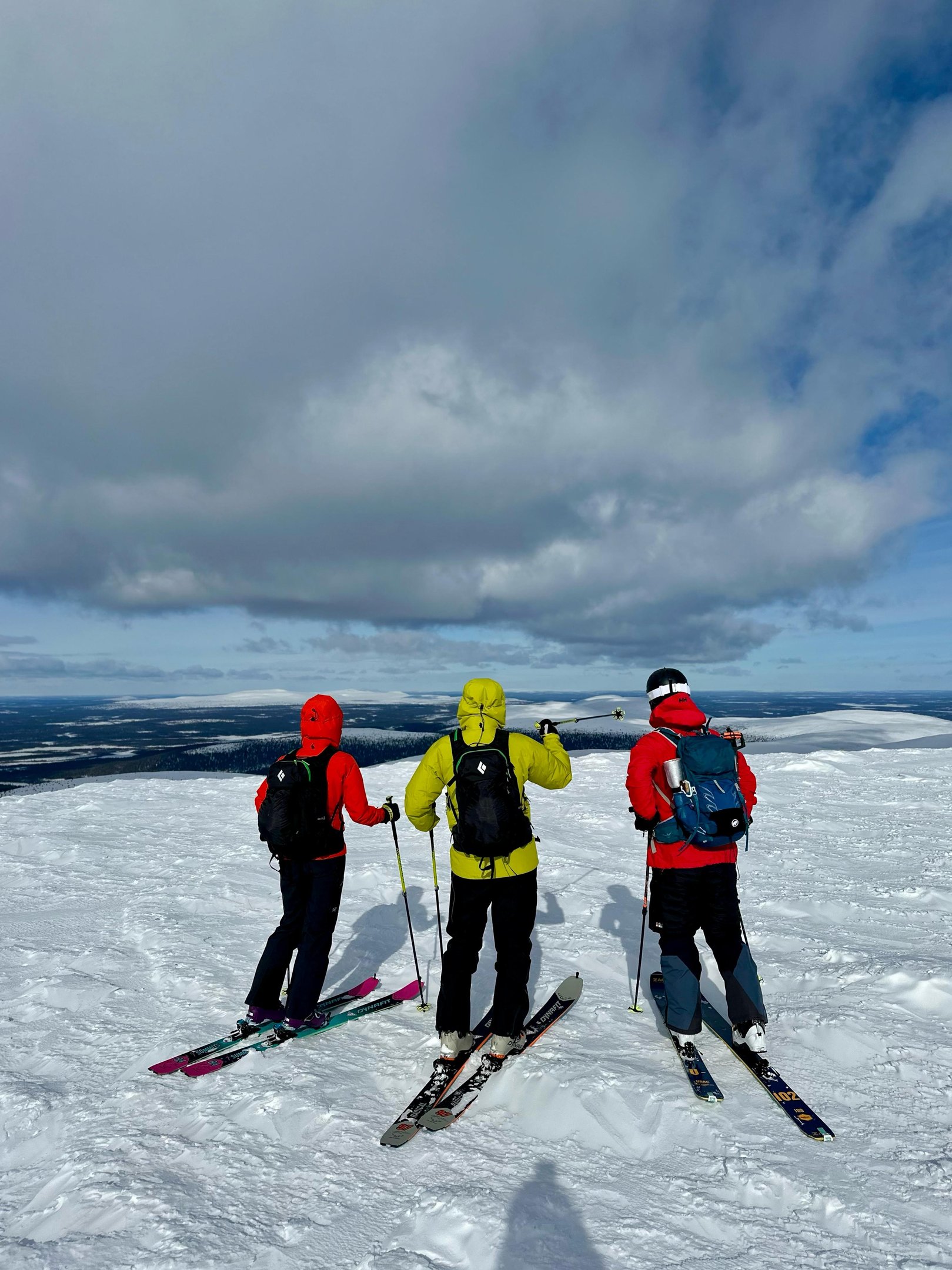 3 people ski touring in pallas, lapland