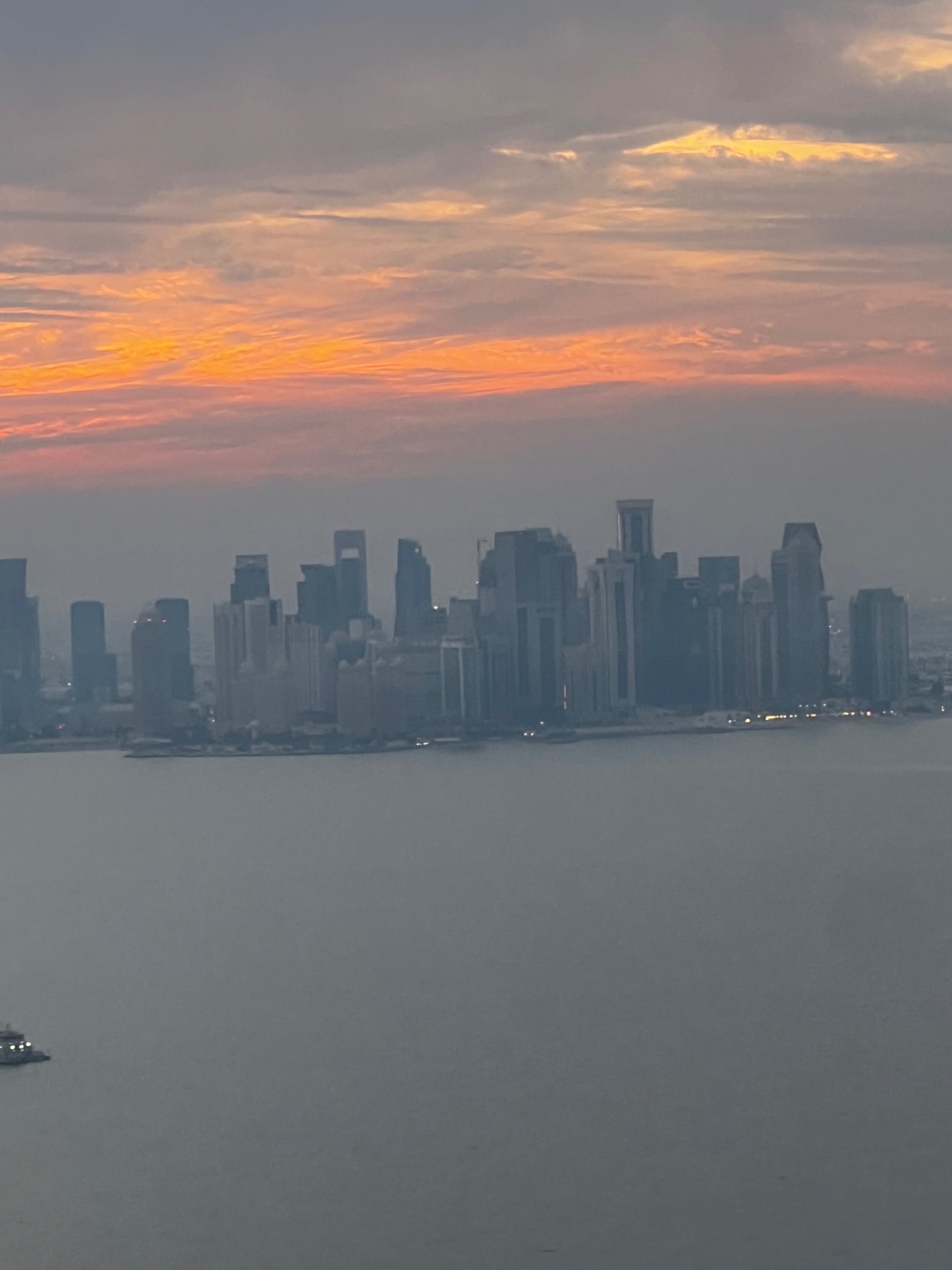 Sky line view of Doha, Qatar at sunset
