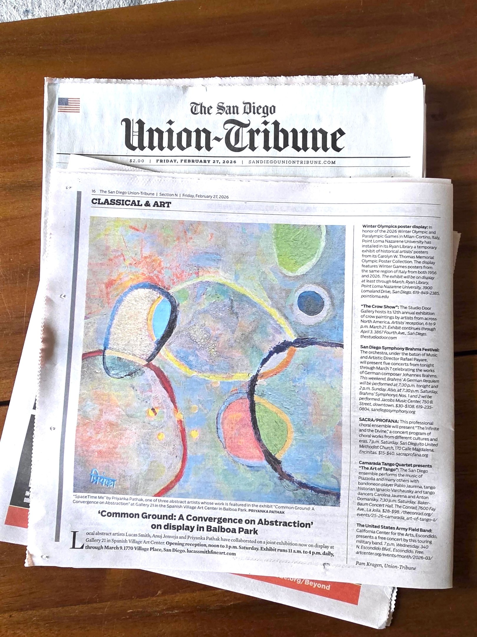 SpaceTIme Me, a highly textured abstract painting by Priyanka Pathak in the newspaper