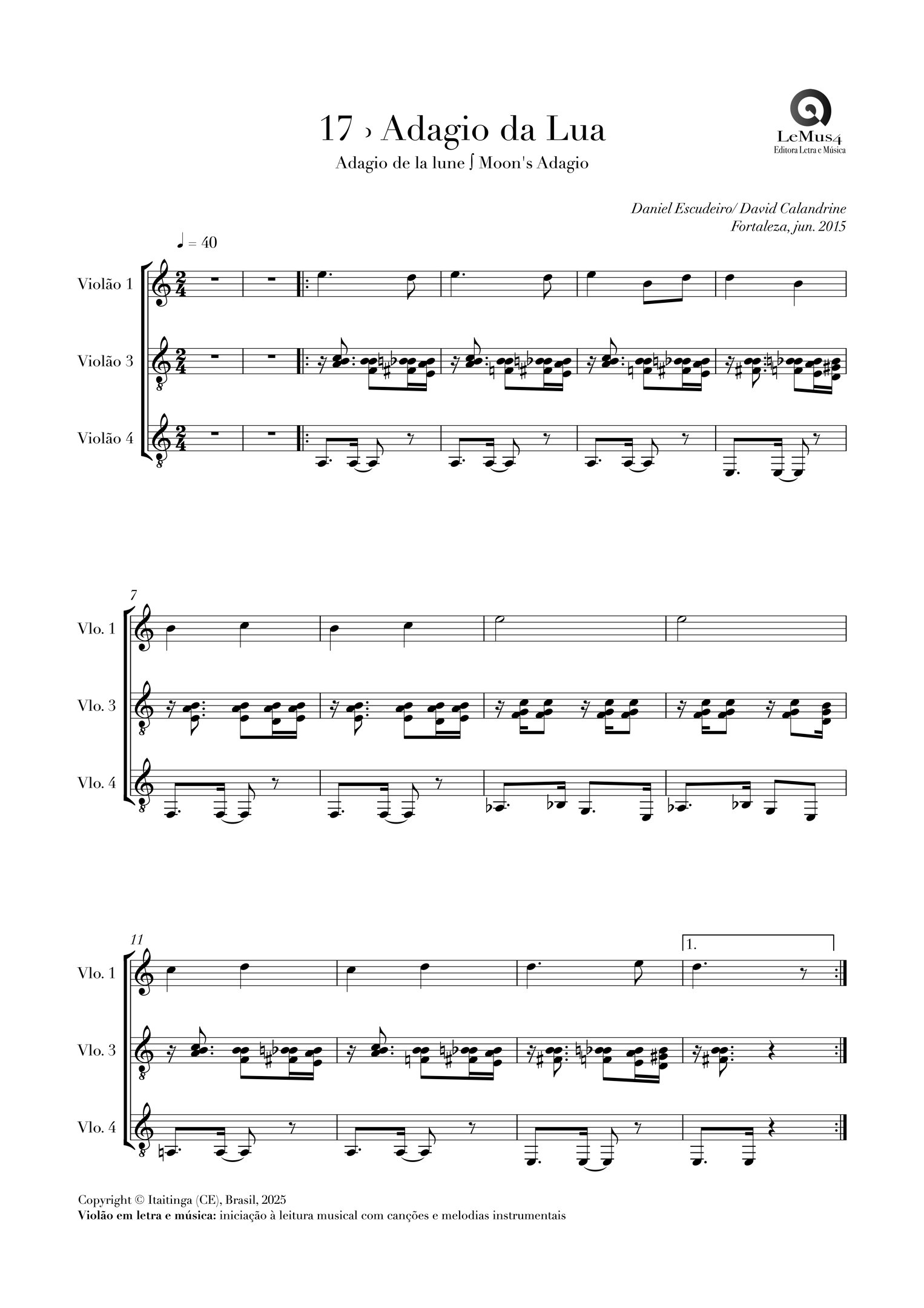 Imagem: parte completa de "Adagio da Lua" do livro "violão em letra e música".