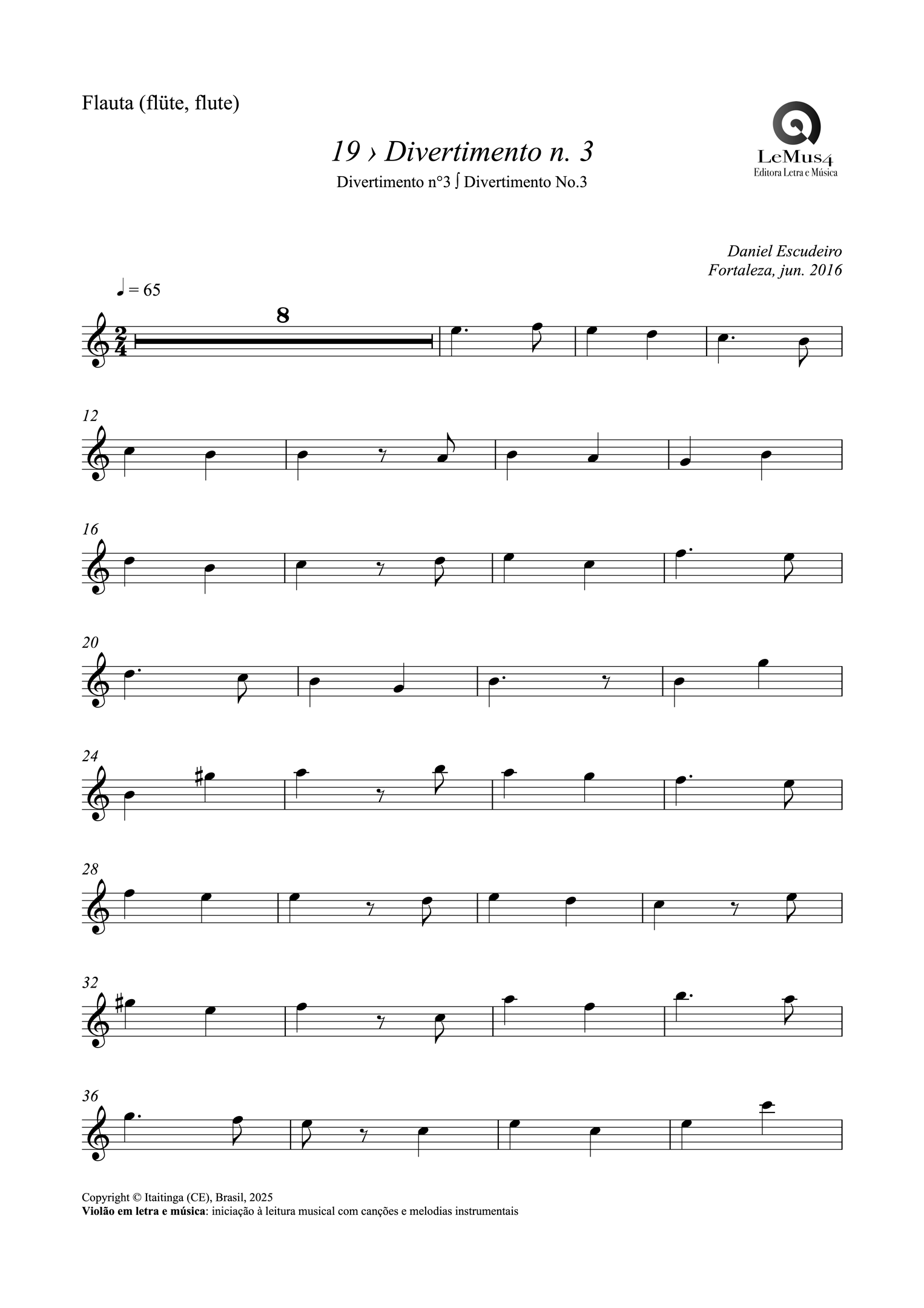 Imagem: parte individual de "Divertimento n. 3" do livro "violão em letra e música".