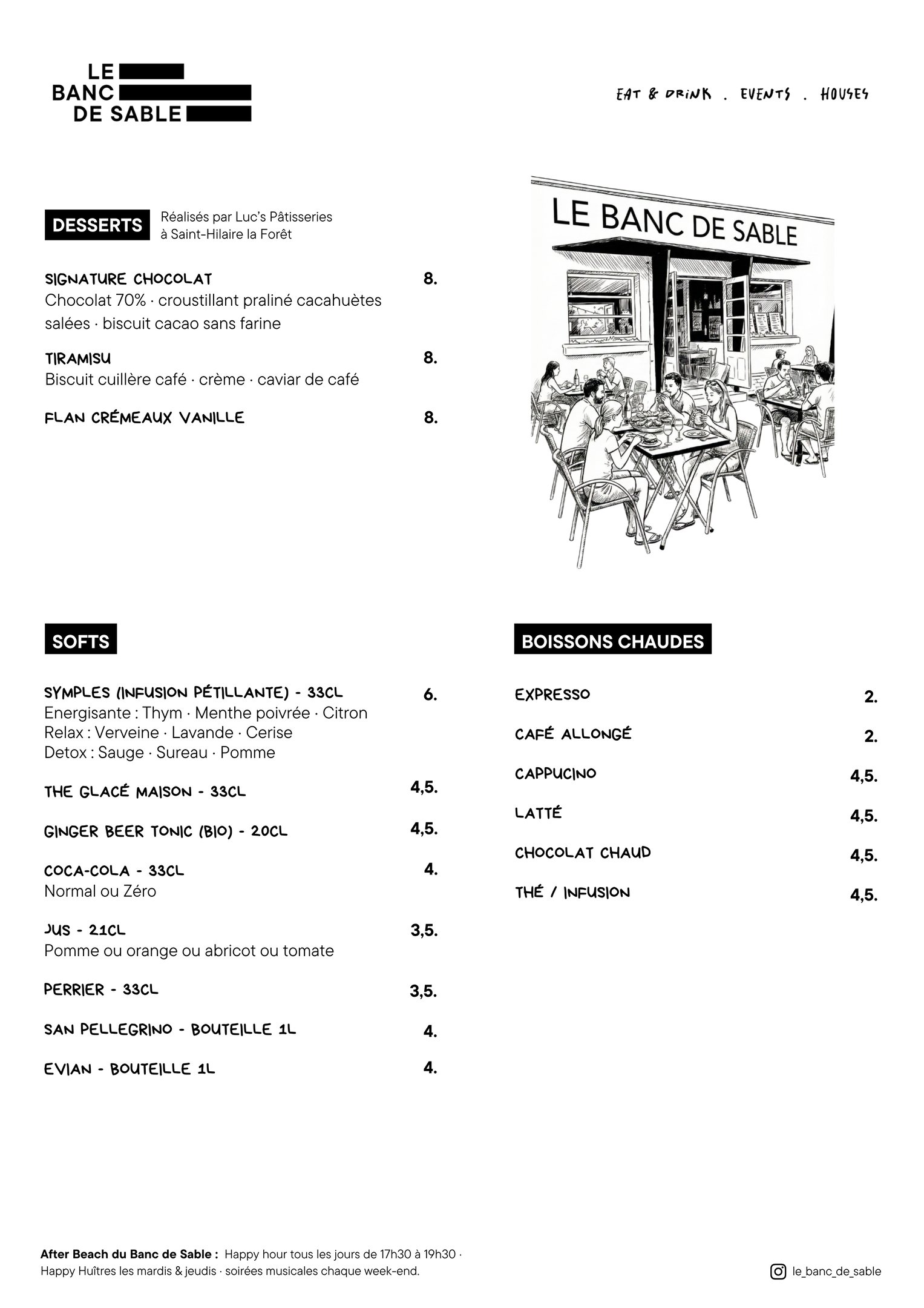 carte dessert le banc de sable