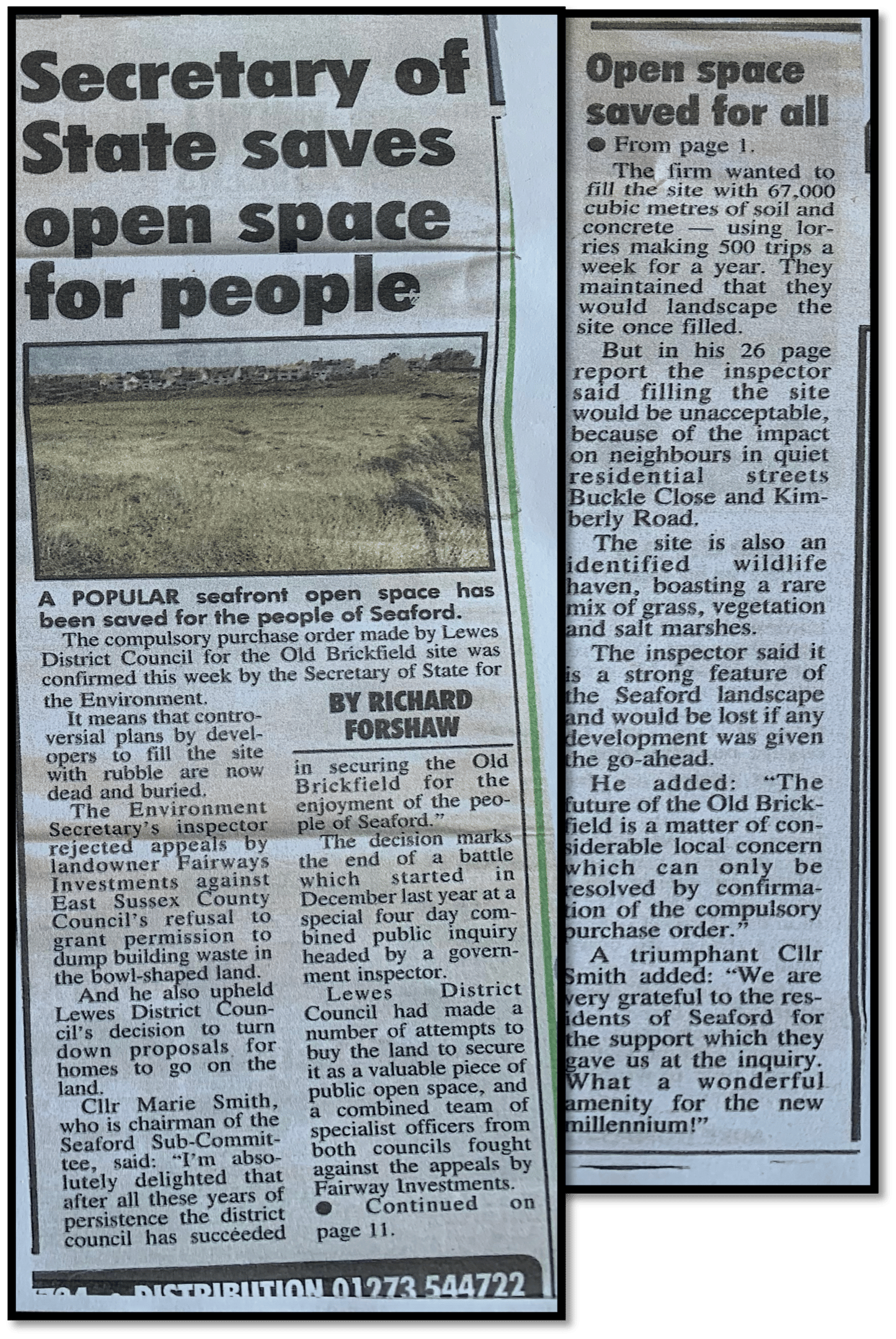 Newspaper clip from 1997 about saving the Old Brickfield from housing development 