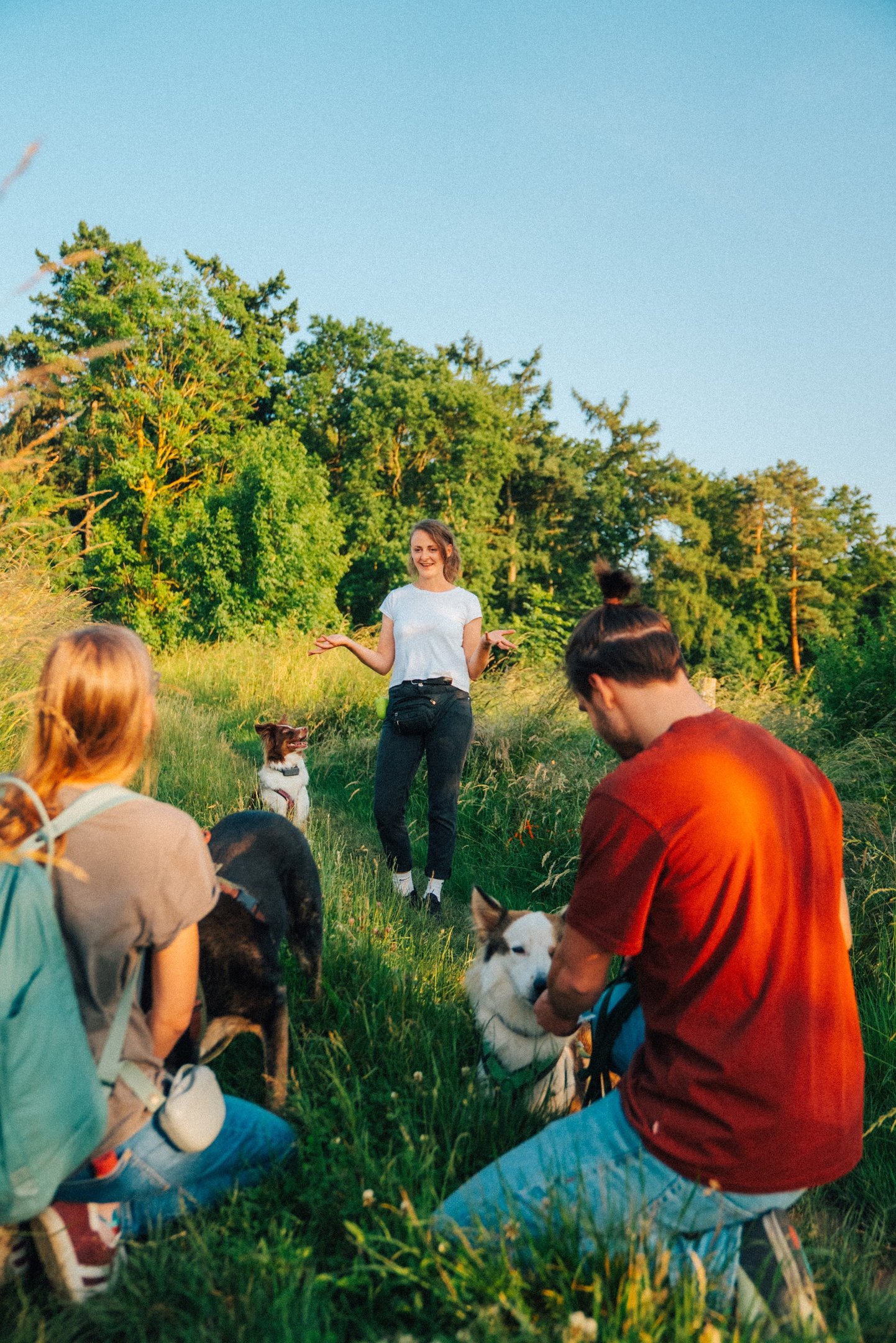 Einfühlsame Coachingszene im Grünen – persönliche Begleitung für Mensch-Hund-Teams bei Takoda