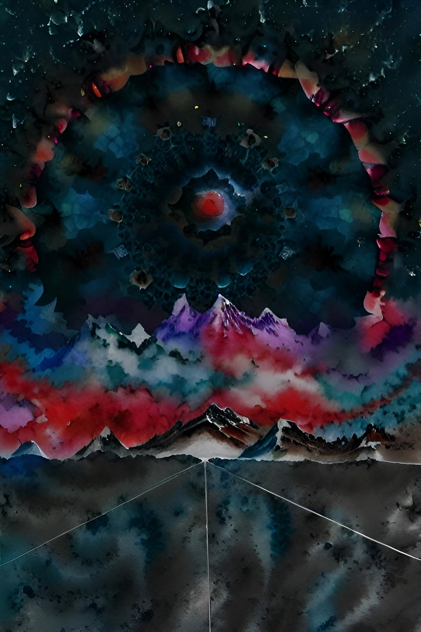 mountains and dark sun