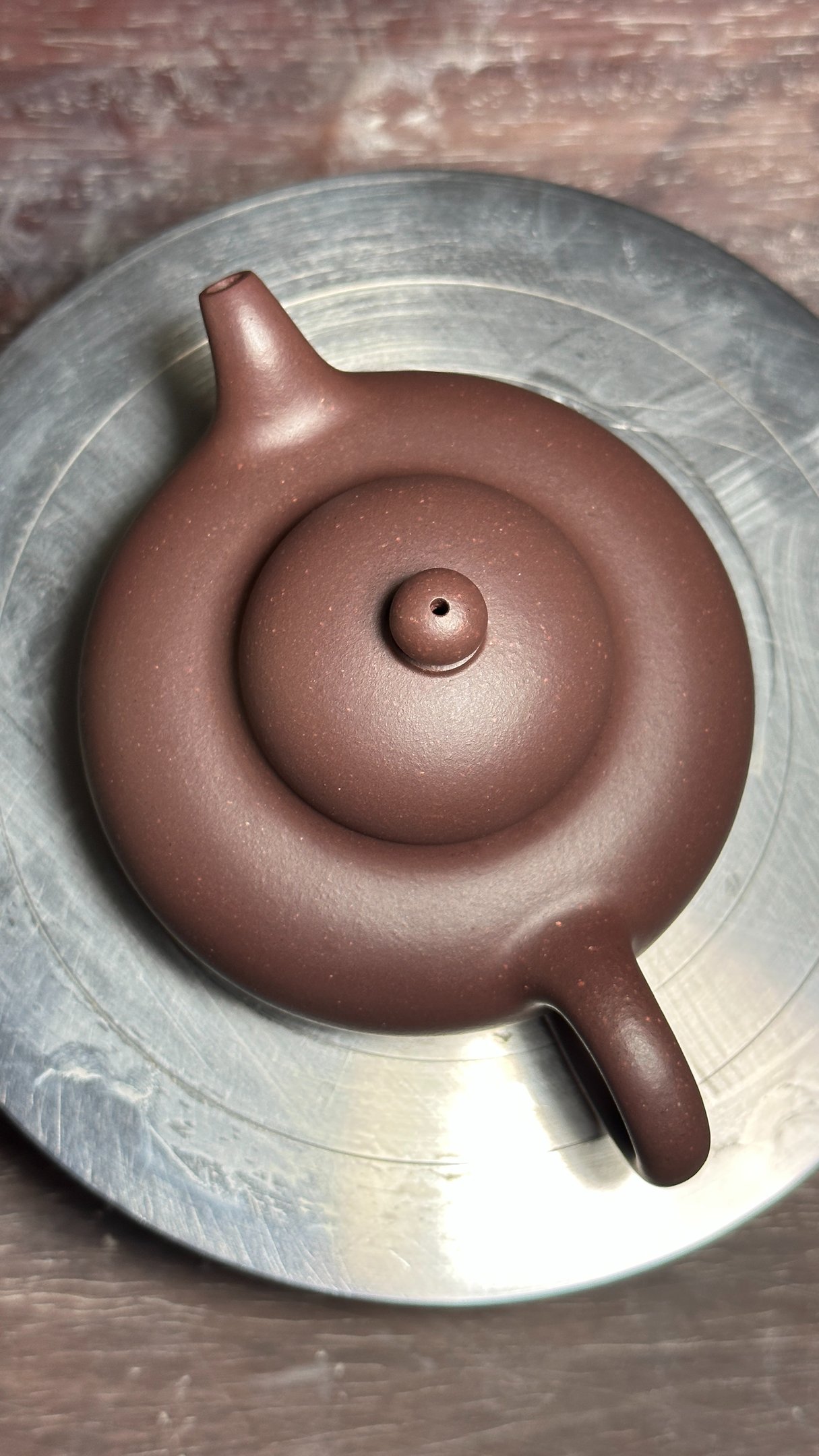 Overhead close-up of a Yixing teapot