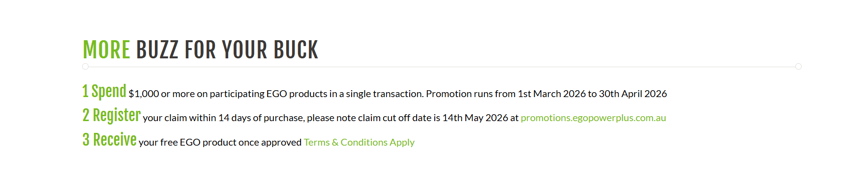 ego specials more buzz for buck redemption