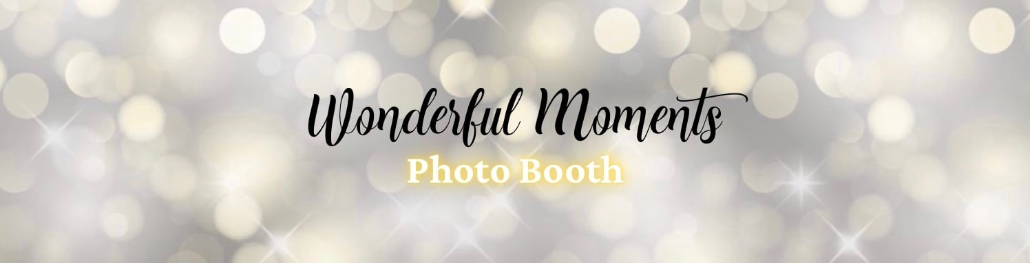 Wonderful Moments Photo Booth business logo with gold sparkle.