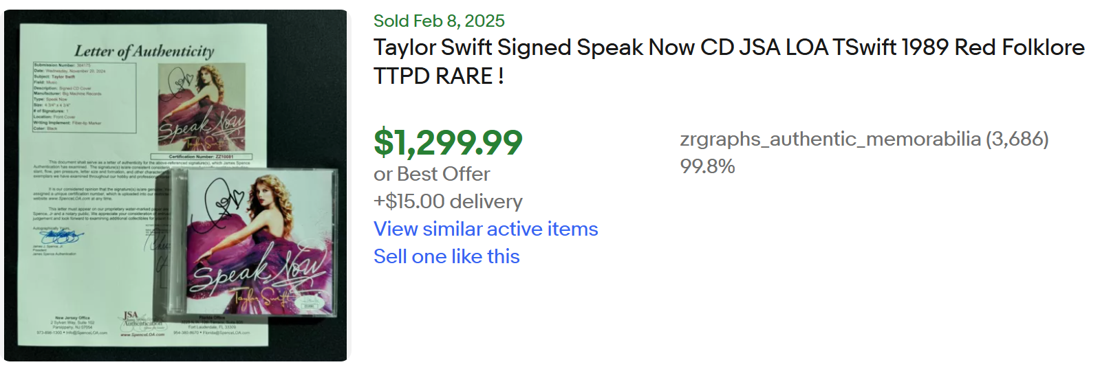 Signed Taylor Swift CD – Autographed Speak Now Album with Certificate of Authenticity