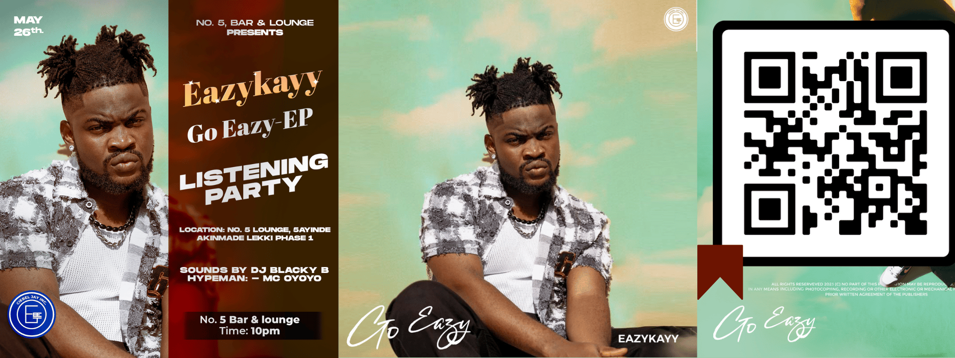 Listening Party. Lekki Phase 1. DJ Blacky B. May 26. Artist EazyKayy poses in front of cloudy sky