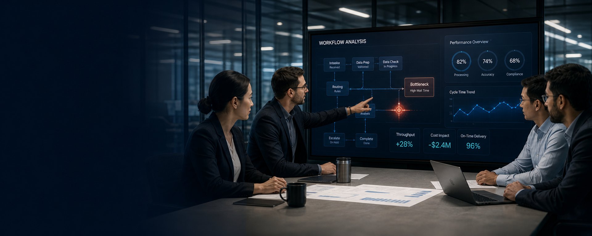 Expert guidance, tooling and analysis of your processes, bottlenecks and daily workflows.