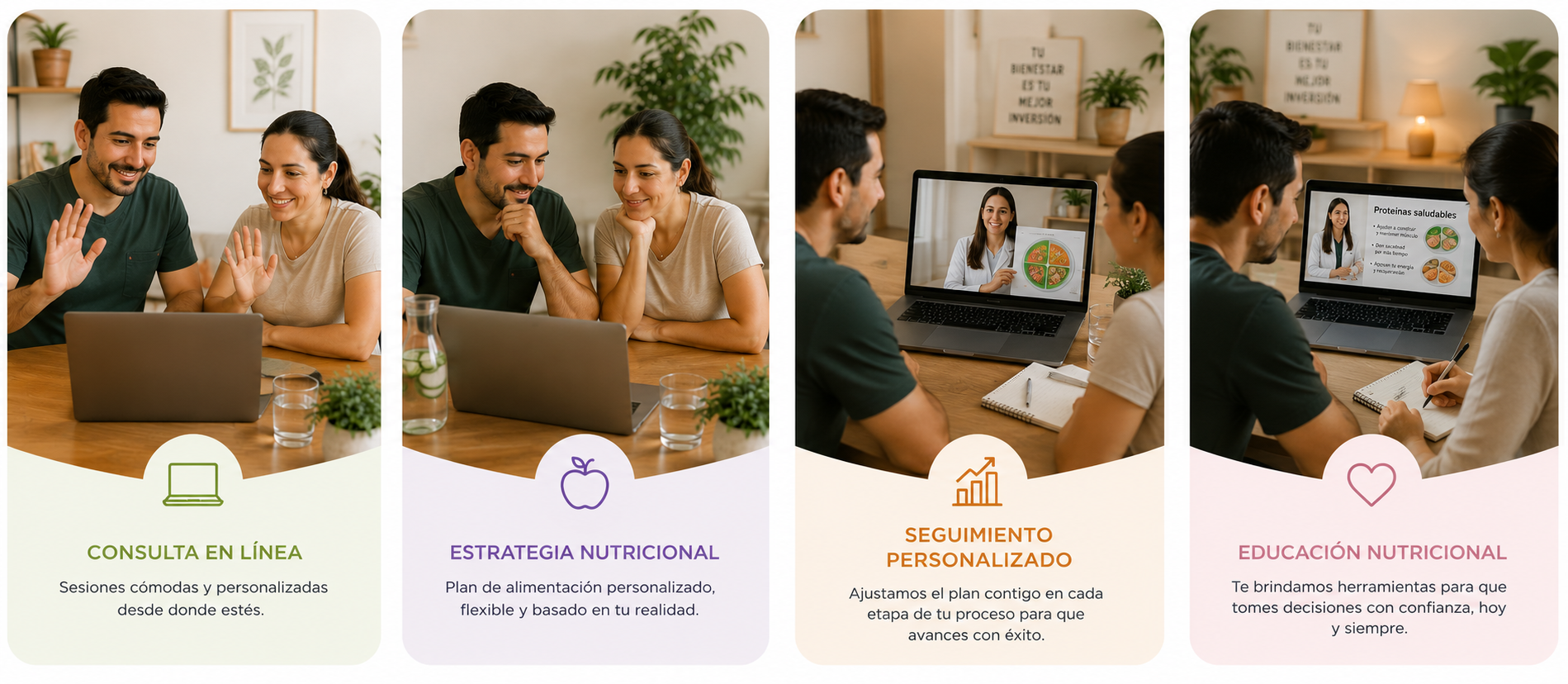 Pareja tomando consulta en línea con nutriólogo