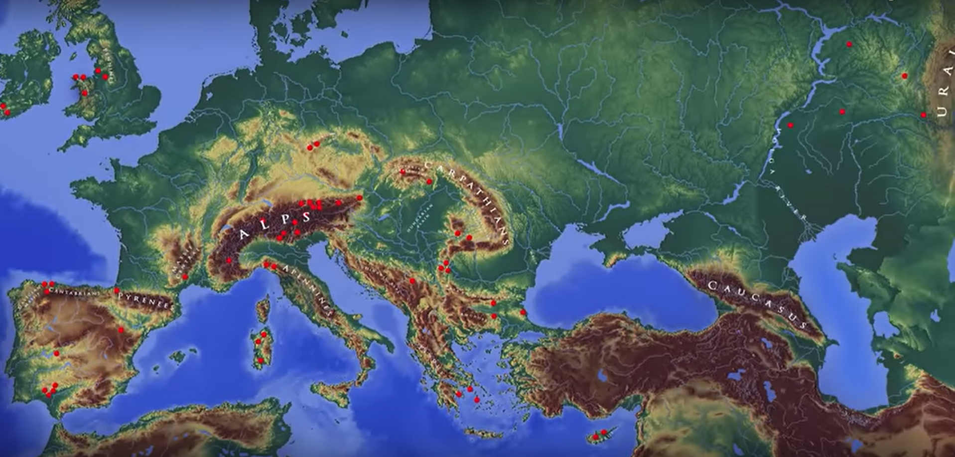 Map of copper mines in Neolithic Europe.