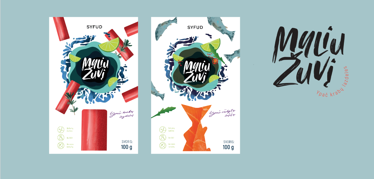 packaging for salmon and surimi, lemon and water design