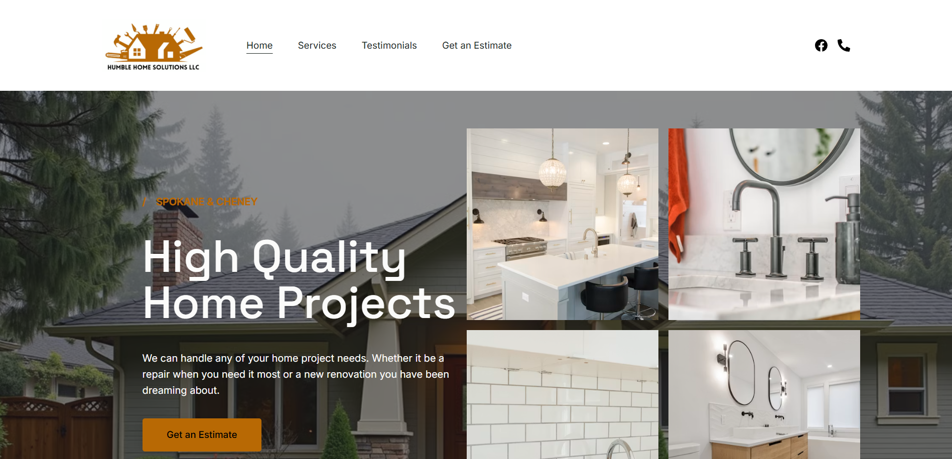 Humble Home Solutions website showing high quality home projects and renovations in Spokane and Cheney.