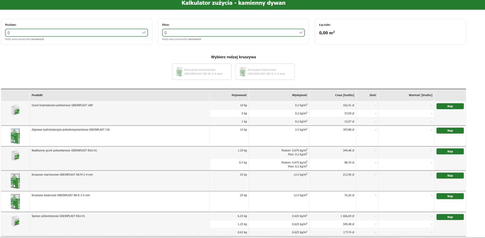 kalkulator, kamienny dywan, żywica, balkon, taras, kruszywo, RSU, RGU, I1K, JWF, profil