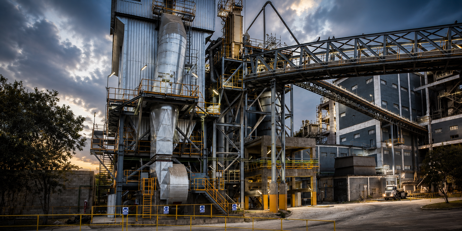 Cement plant with critical industrial equipment