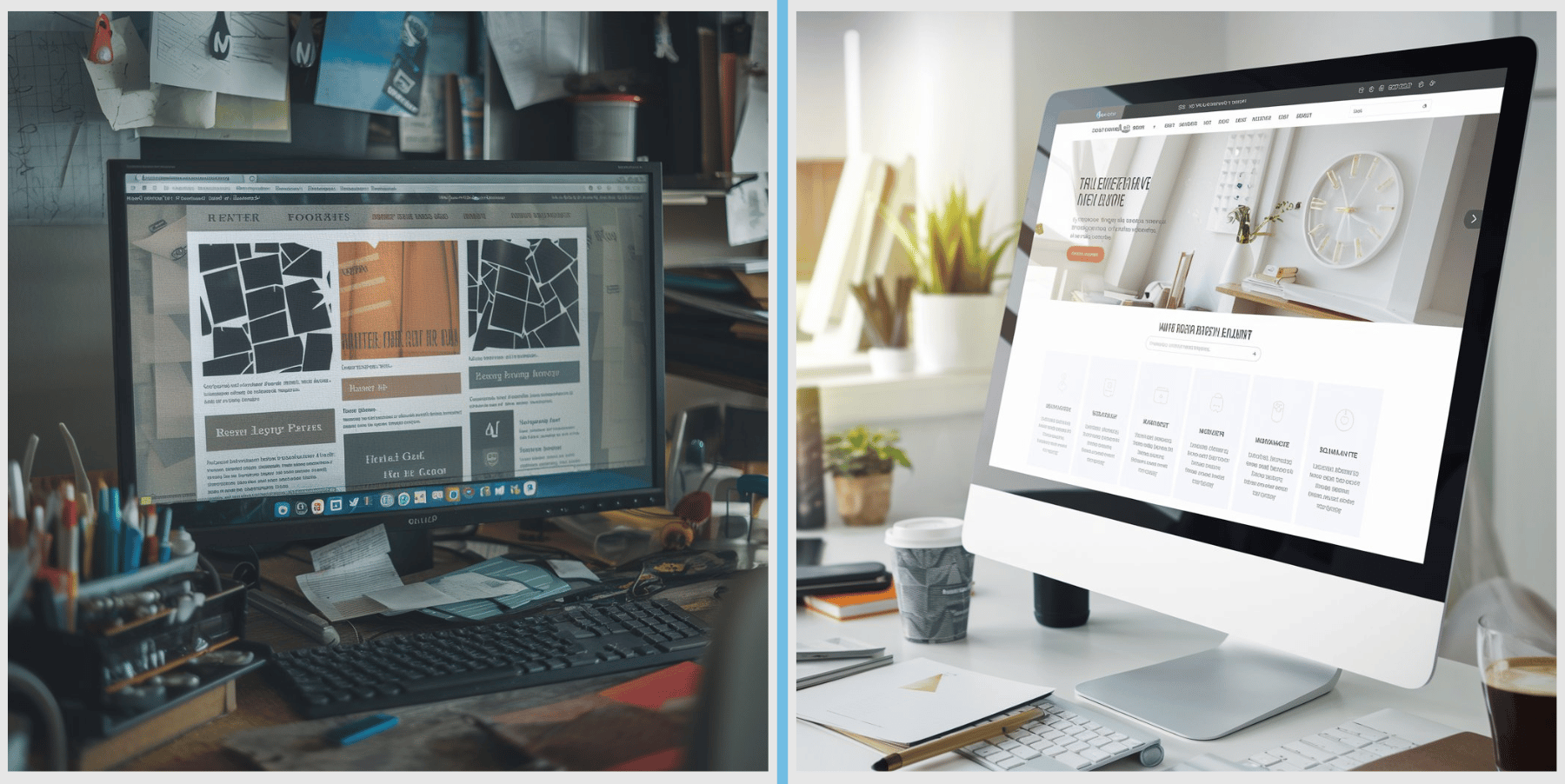 2 laptops side by side. 1 is dark and outdated. 1 is bright and clean