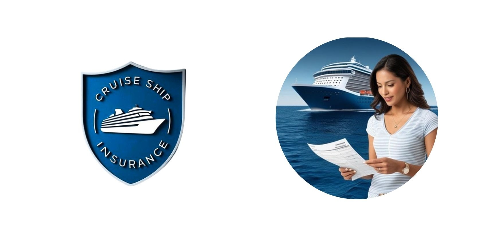Brasão estilizado com ícone de navio de cruzeiro epresentando proteção oferecida pelo seguro viagem.
