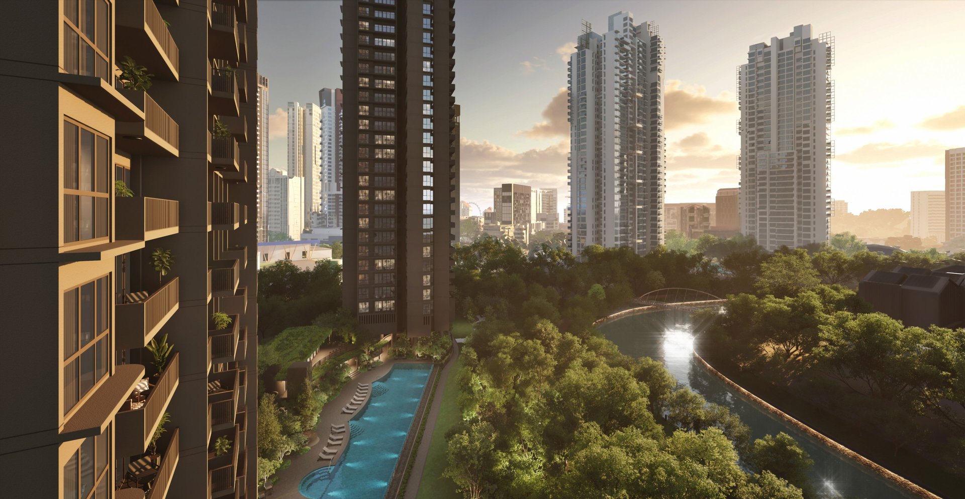 Sleek twin 36-storey luxury residential towers of River Modern fronting the Singapore River