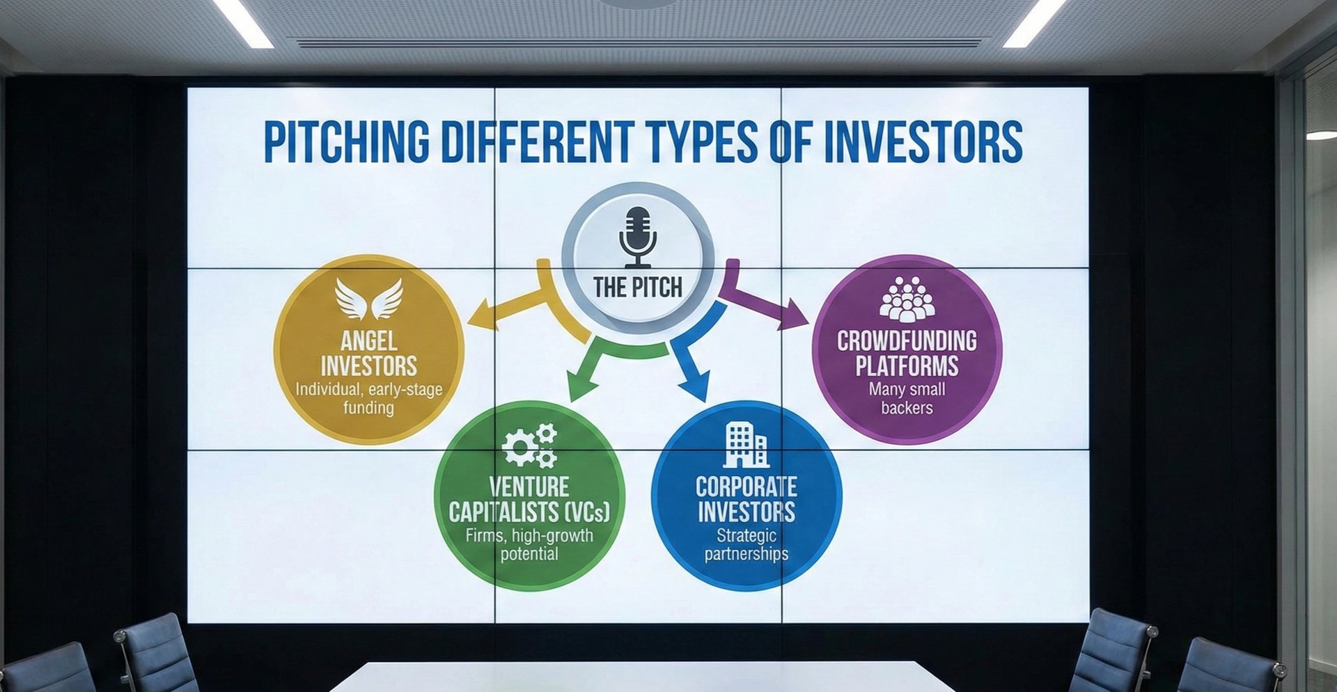 Pitching different types of investors infographic slide.