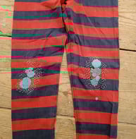 Visible mending to knees of trousers 