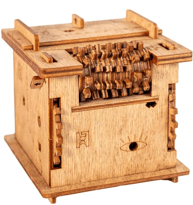 Schrödinger's Cat escape room puzzle box featuring an illustration of a cat in a box with quantum