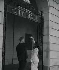 elopement photography standing in front of a Portland Maine city hall