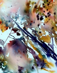 Peinture symbolique aquarelle paysage coloré tête à l'endroit tête à l'envers