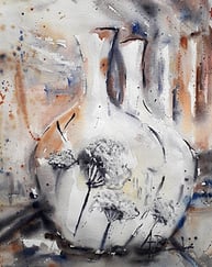 Peinture aquarelle 2 Vases Blancs sur fond abstrait