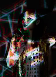 Fashion men/ woman portrait in a neon photography style - Blade runner Akira future dystopia