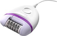 a close up of a white and purple electric shaver