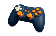 a blue and orange controller for a video game